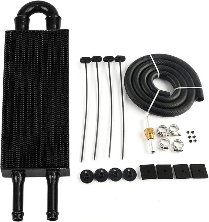 HTRACING 2 Pass Tube and Fin Transmission Cooler Universal 5/16" Oil Cooler Kit Aluminium Black - Image 1